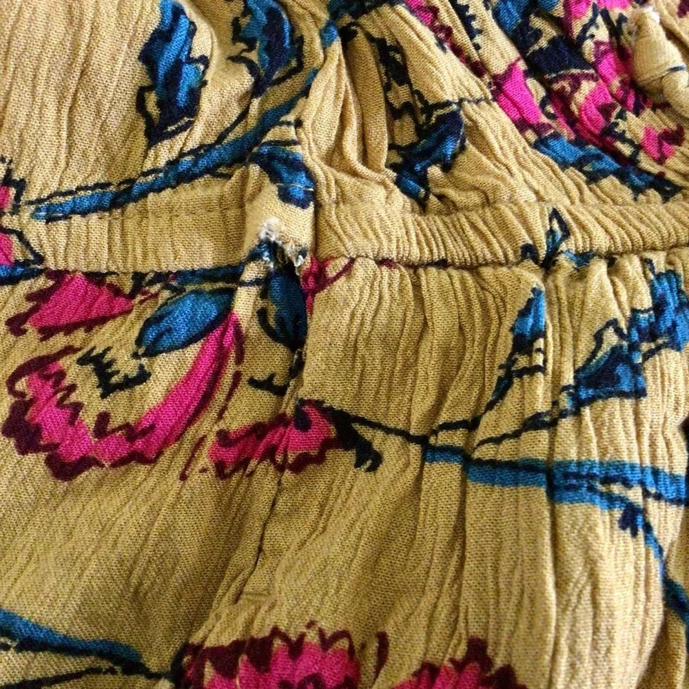 Knox Rose Golden Yellow Floral Boho Midi Dress with Pockets - Size Medium - Picture 9 of 10